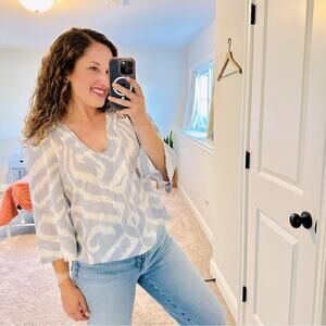 NWT Anthropologie Blue White Ikat Blouse Top XSP